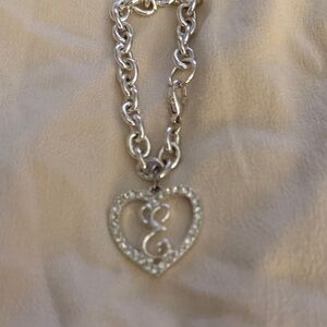 Elegant Silver Heart Pendant Necklace with letter E